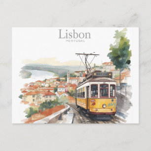 Lissabon Portugal skyline - Oude tram Reis Kunst Briefkaart