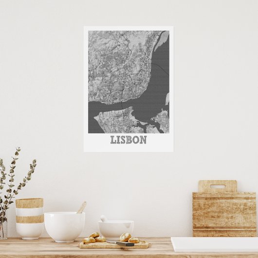 Lissabon - Portugal - Stadskaart Poster (Keuken)