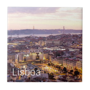 Lissabon Portugal Sunset Skyline Cityscape Souveni Tegeltje