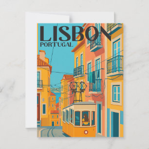 Lissabon Portugal Tram Reis Retrostijl Briefkaart