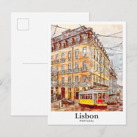 Lissabon Portugal Travel Waterverf Hand getekend Briefkaart (Voorkant / Achterkant)