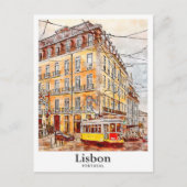 Lissabon Portugal Travel Waterverf Hand getekend Briefkaart (Voorkant)