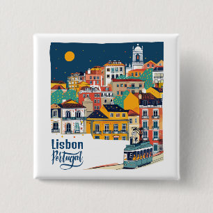 Lissabon Portugal Vierkante Button 5,1 Cm