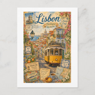 Lissabon Portugal Vintage Reis Collage Briefkaart