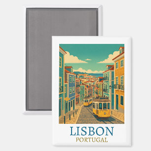 Lissabon Portugal Vintage Reisillustratie Magneet