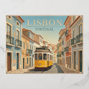 Lissabon Portugal Vintage Reisposter Folie Feestdagen Briefkaart