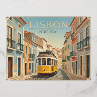Lissabon Portugal Vintage Reisposter Folie Feestdagen Briefkaart
