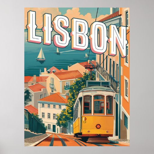 Lissabon, Portugal Vintage Reizen Poster (Voorkant)