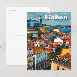 Lissabon Portugal Vintage Retro Reizen Illustratie Briefkaart