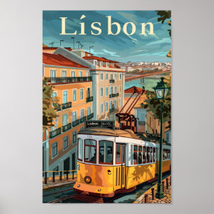 Lissabon Portugal Vintage Retro Reizen Illustratie Poster