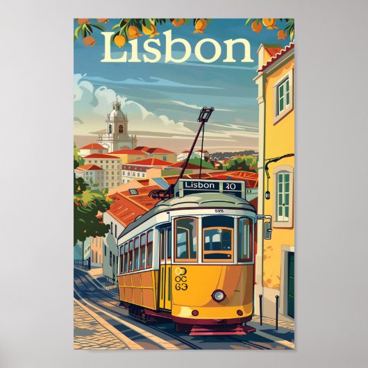 Lissabon Portugal Vintage Retro Reizen Illustratie Poster (Voorkant)