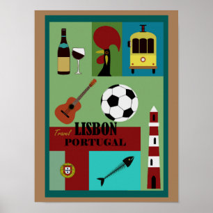 Lissabon Portugal Vintage Travel Art Poster