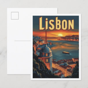 Lissabon Portugal Vintage Travel Illustratie Briefkaart