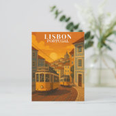 Lissabon Portugal Vintage Travel Yellow Tram Briefkaart (Staand voorkant)