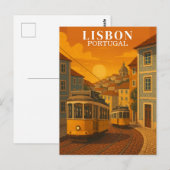 Lissabon Portugal Vintage Travel Yellow Tram Briefkaart (Voorkant / Achterkant)