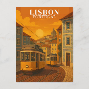 Lissabon Portugal Vintage Travel Yellow Tram Briefkaart