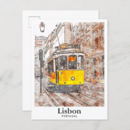 Lissabon Portugal Waterverf met de hand getekend Briefkaart