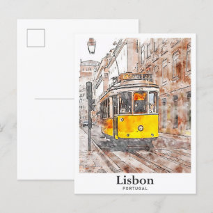 Lissabon Portugal Waterverf met de hand getekend Briefkaart
