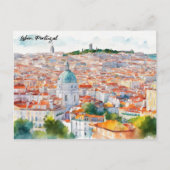 Lissabon Portugal Waterverf Panorama Uitzicht Briefkaart (Voorkant)