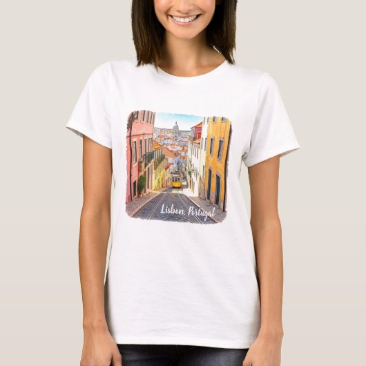 Lissabon Portugal Waterverf T-shirt (Voorkant)
