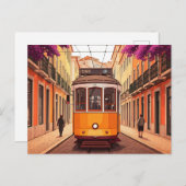 Lissabon Portugal Yellow Tram Briefkaart (Voorkant / Achterkant)
