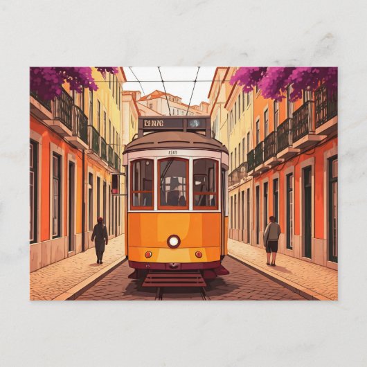 Lissabon Portugal Yellow Tram Briefkaart (Voorkant)