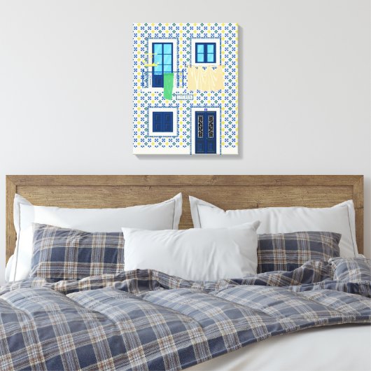 Lissabon Portugees huis met tegels en vogel Canvas Afdruk (Insitu (Slaapkamer))