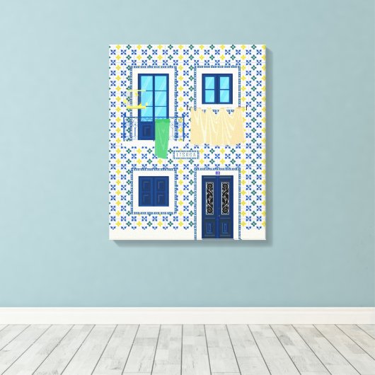 Lissabon Portugees huis met tegels en vogel Canvas Afdruk (Insitu (Houten vloer))