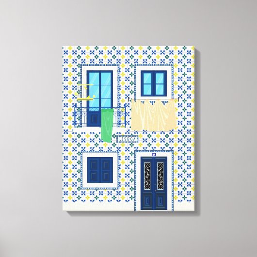 Lissabon Portugees huis met tegels en vogel Canvas Afdruk (Voorkant)