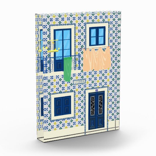 Lissabon Portugees huis met tegels en vogel Fotoblokken (Links)