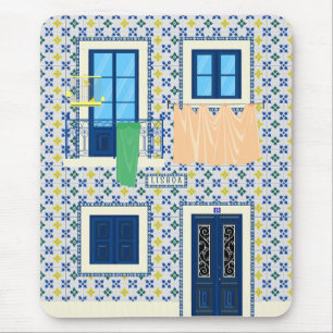 Lissabon Portugees huis met tegels en vogel Muismat