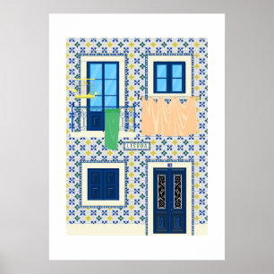 Lissabon Portugees huis met tegels en vogel Poster