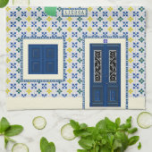 Lissabon Portugees huis met tegels en vogel Theedoek (Gevouwen)