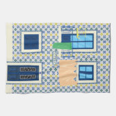 Lissabon Portugees huis met tegels en vogel Theedoek (Horizontaal)