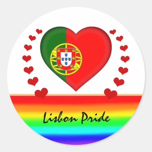 Lissabon Pride & Hearts & Regenboogvlag / Liefde Ronde Sticker (Voorkant)