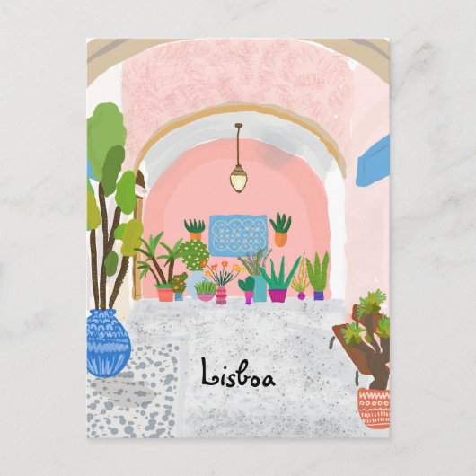 Lissabon reis kleurrijk briefkaart (Voorkant)