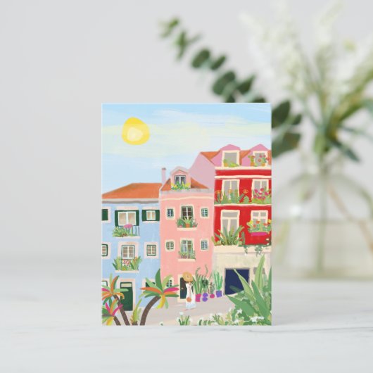 Lissabon reis kleurrijk briefkaart (Staand voorkant)