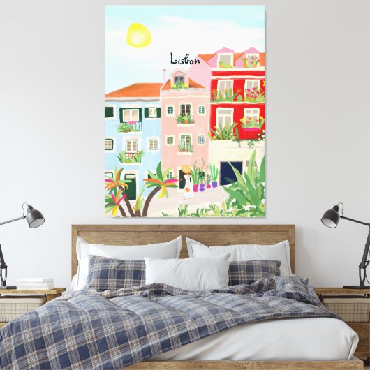 Lissabon reis kleurrijk canvas afdruk (Insitu (Slaapkamer))