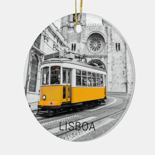 Lissabon Retro Tram Portugal  Streetcar Keramisch Ornament (Links)