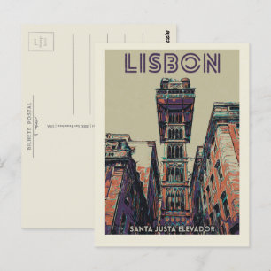 Lissabon Santa Justa elevator illustratie Portugal Briefkaart