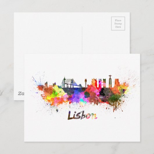 Lissabon-skyline in waterverf briefkaart (Voorkant / Achterkant)