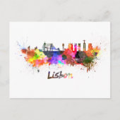 Lissabon-skyline in waterverf briefkaart (Voorkant)