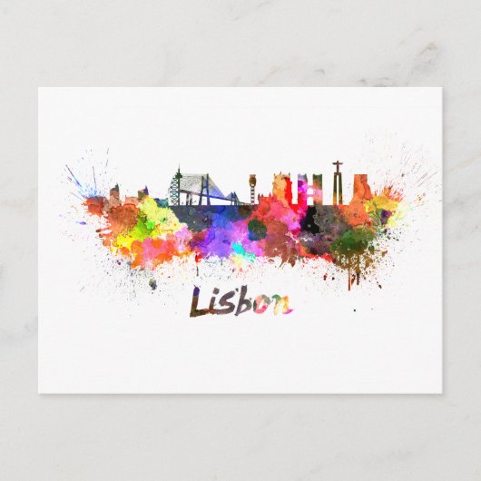 Lissabon-skyline in waterverf briefkaart (Voorkant)