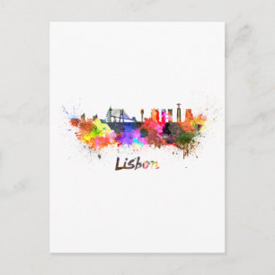 Lissabon-skyline in waterverf briefkaart
