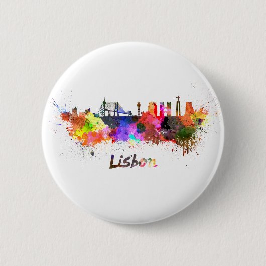 Lissabon-skyline in waterverf ronde button 5,7 cm (Voorkant)