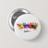 Lissabon-skyline in waterverf ronde button 5,7 cm (Voorkant /achterkant)