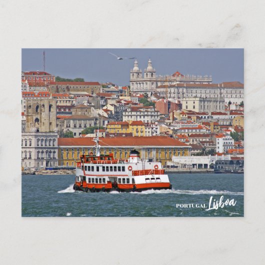 Lissabon skyline met oude veerboot op de Taag Briefkaart (Voorkant)