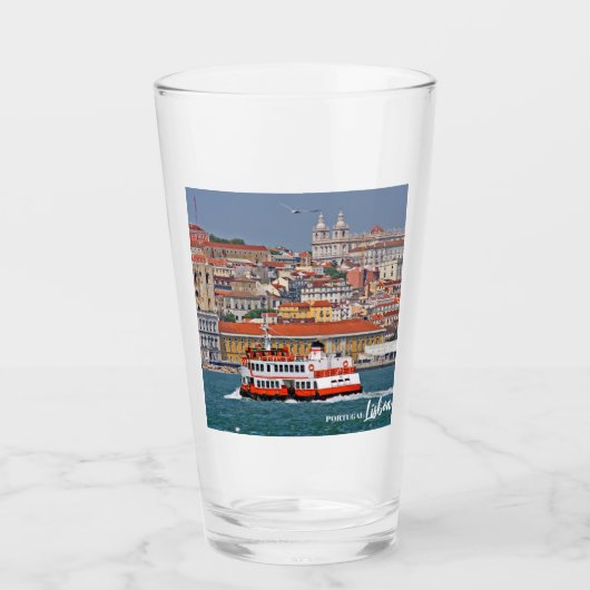 Lissabon skyline met oude veerboot op de Taag Glas (Voorkant)