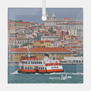 Lissabon skyline met oude veerboot op de Taag Glas Ornament