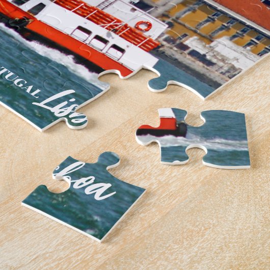 Lissabon skyline met oude veerboot op de Taag Legpuzzel (Zijkant)